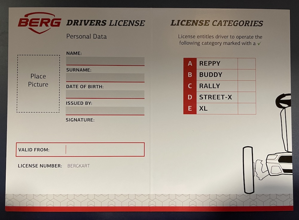 BERG Gokart Führerschein / Drivers License