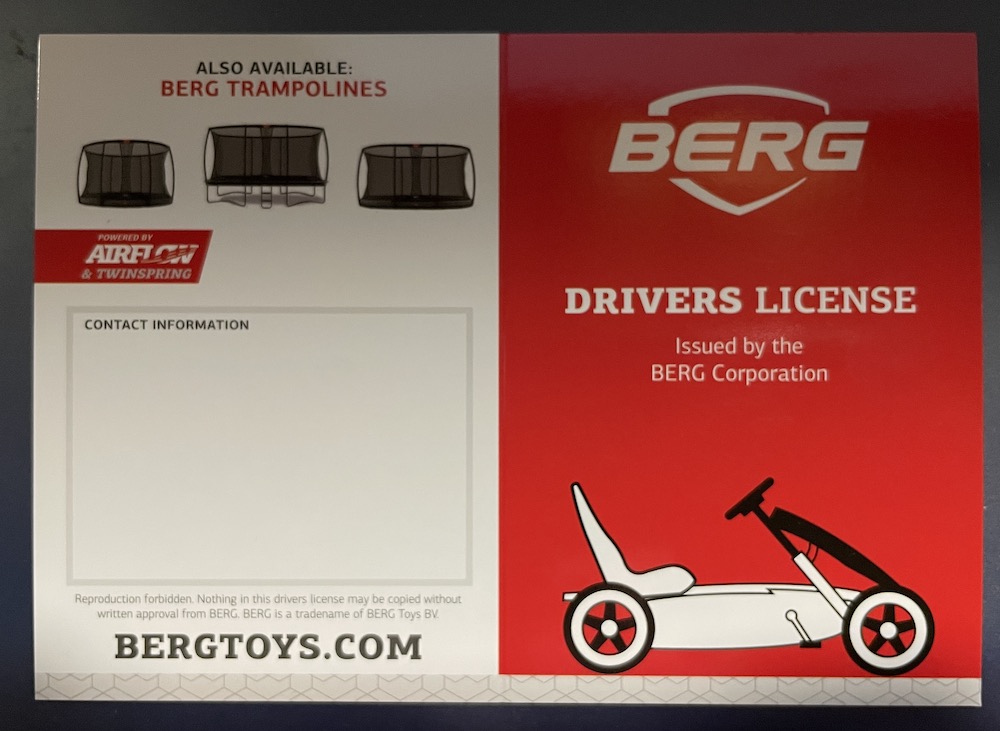 BERG Gokart Führerschein / Drivers License