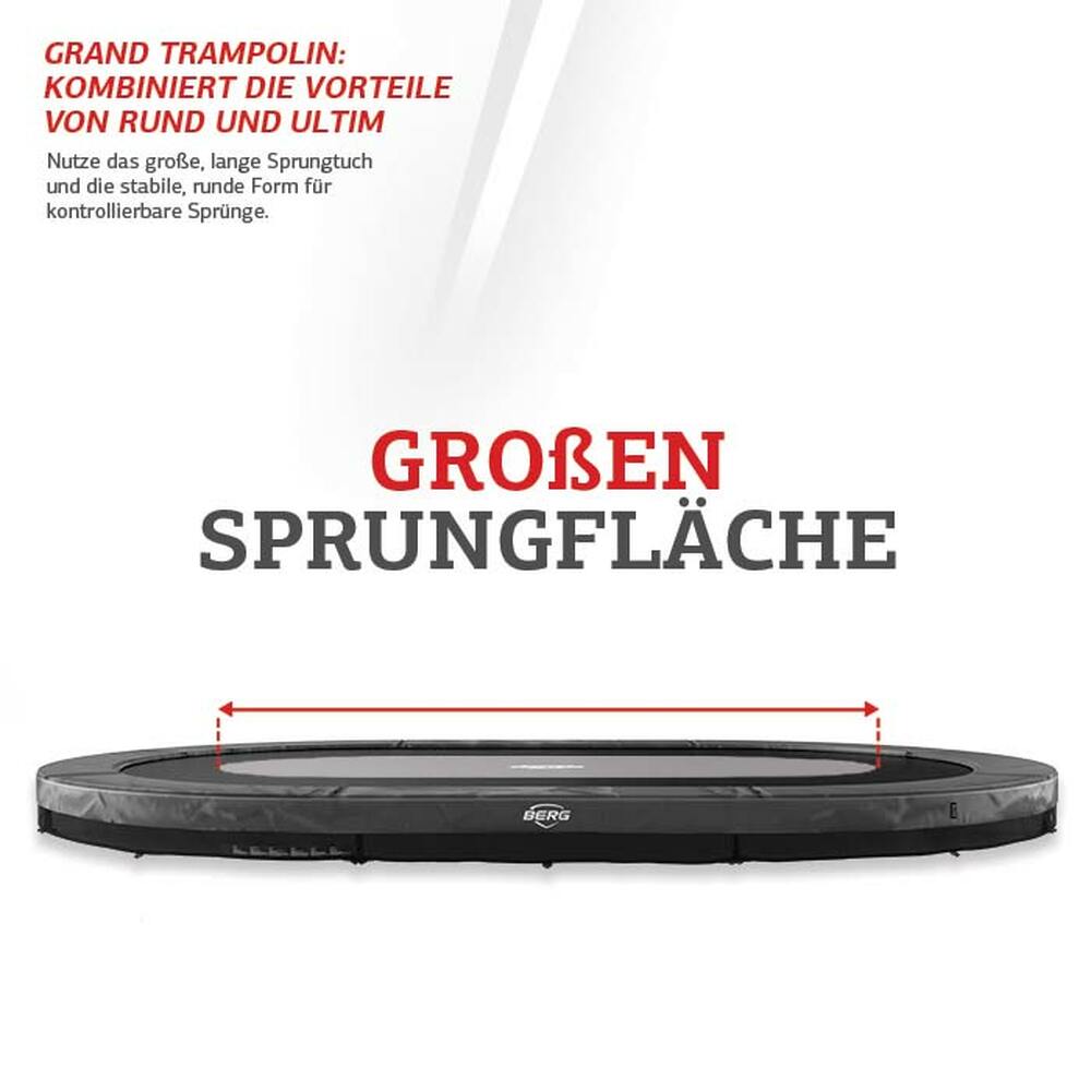 BERG Trampolin InGround GRAND Elite Grey oval 520 x 345 cm + Sicherheitsnetz Deluxe (NEU)