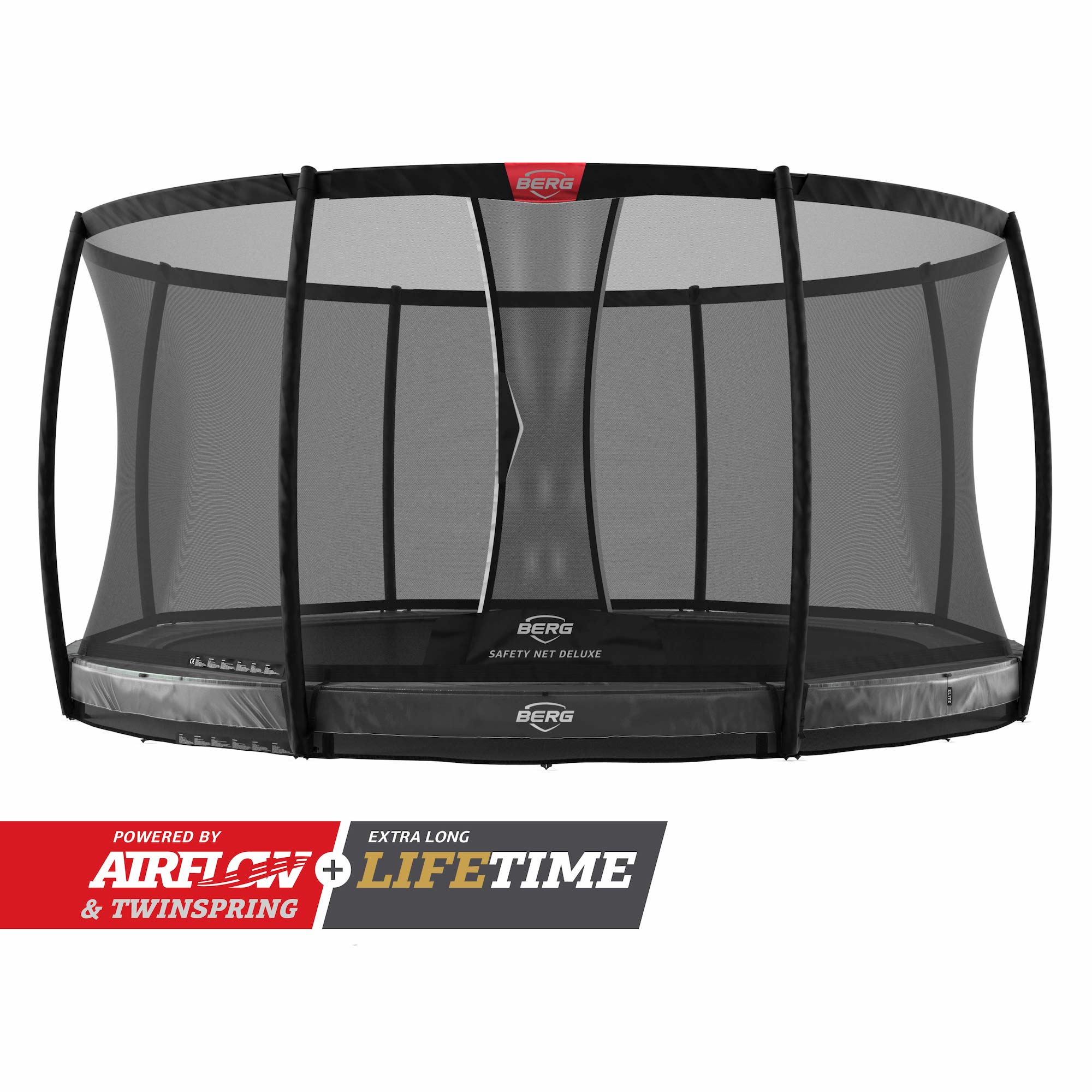 BERG Trampolin InGround Elite Grey Ø430 cm + Sicherheitsnetz Deluxe (Ersatzteilarchiv)