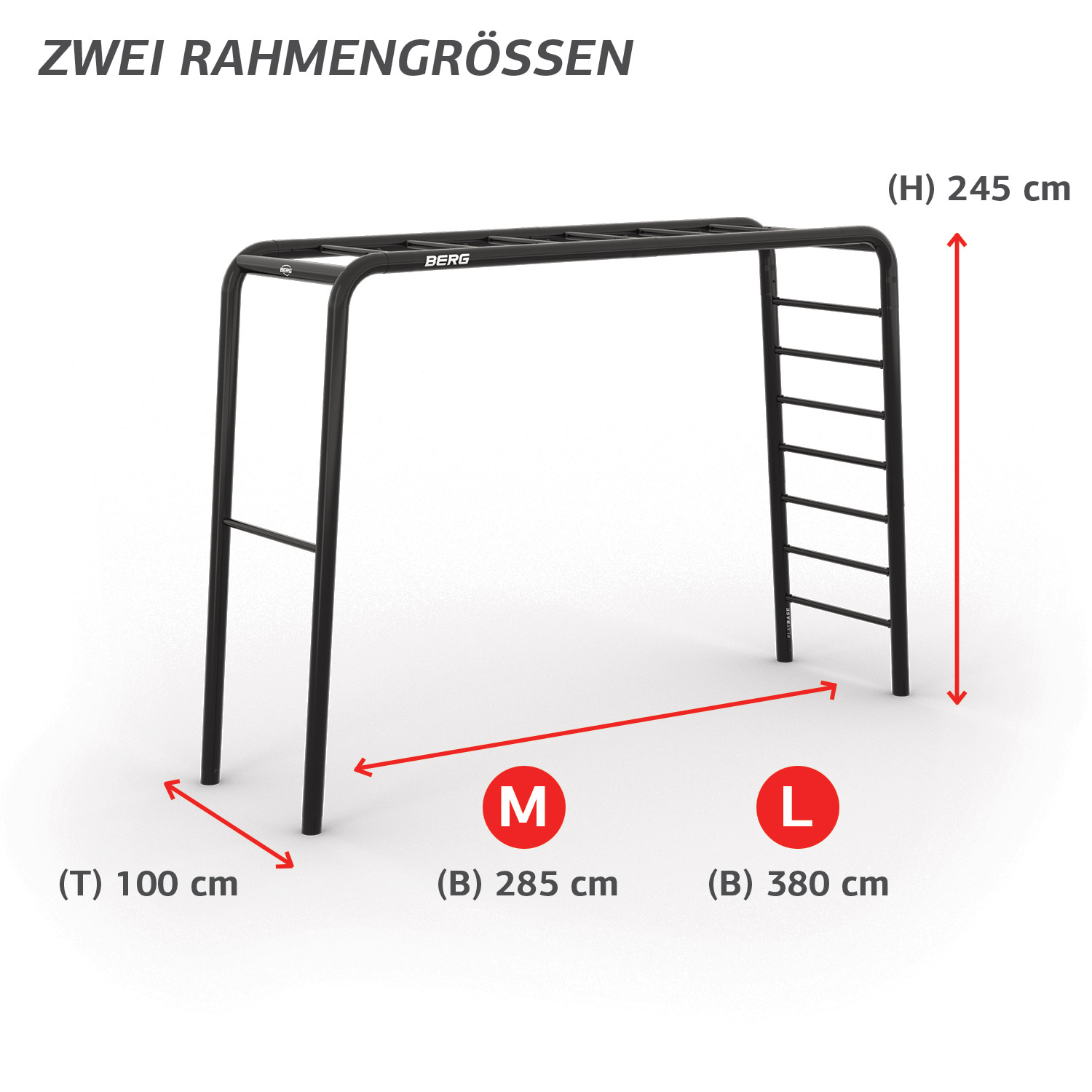 BERG PlayBase 3-in-1 Klettergerüst Large mit 2 Reckstangen inkl. Holzschaukel und Trapez