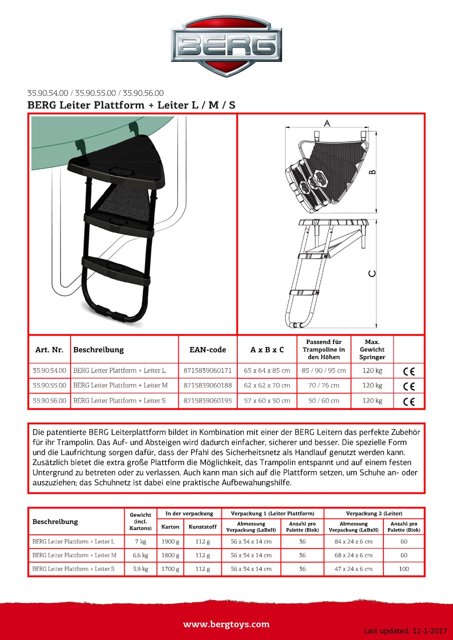 BERG Trampolin Leiterplattform + Leiter M für Favorit/Champion 200, 270 cm und ULTIM 280 cm