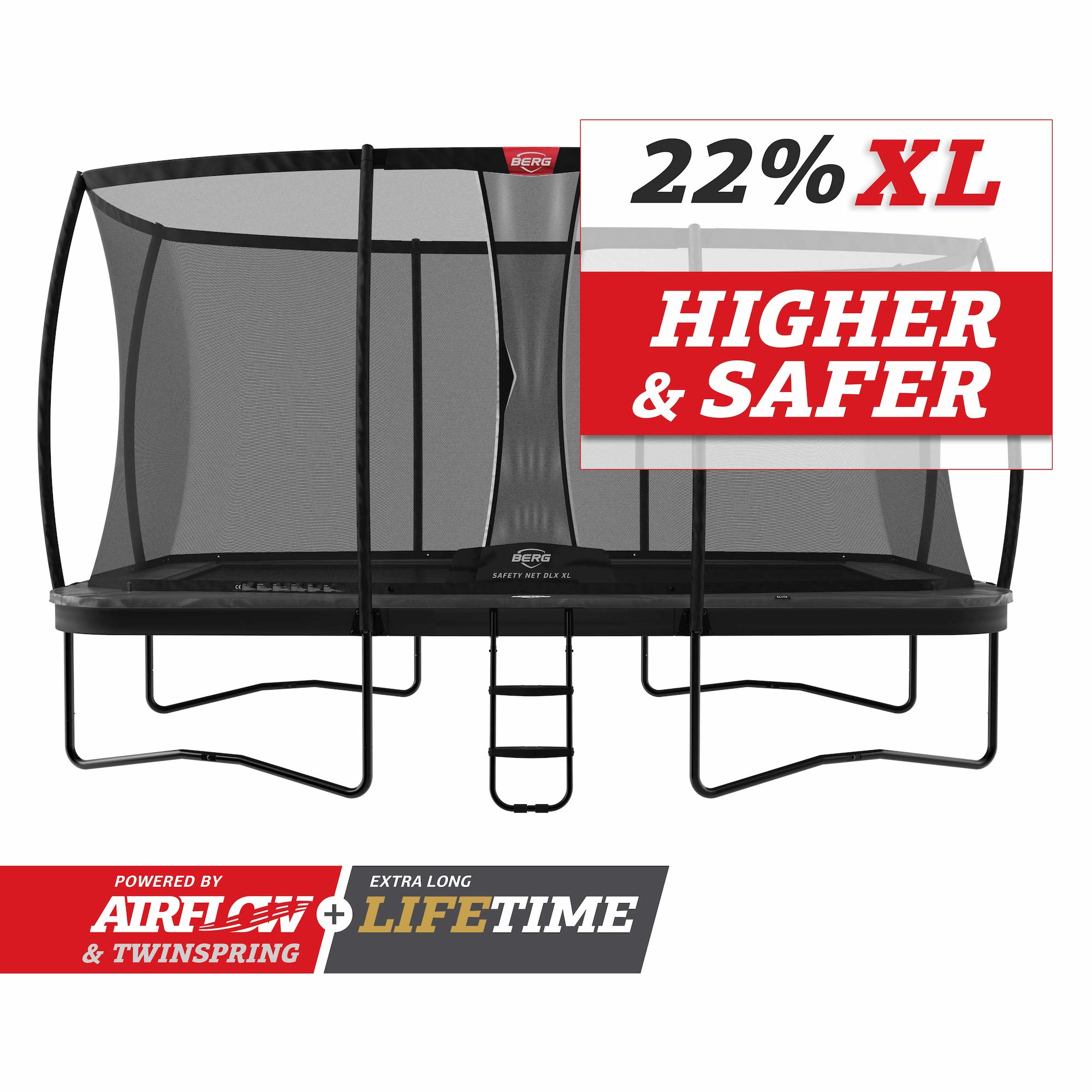 BERG Trampolin Regular ULTIM Elite Grey 500 + Sicherheitsnetz DLX XL inkl. Leiter (Auslaufmodell)